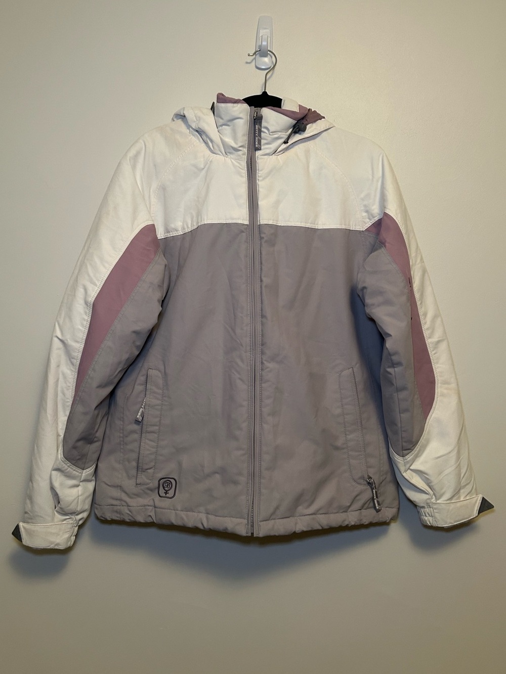 Women’s Hooded Colorblock Winter Jacket - Light Gray & White
